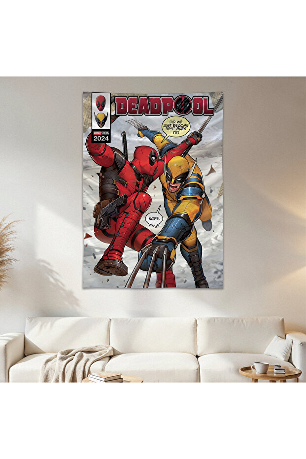 Deadpool Wolverine Wall Drape Wall Tapestry First Quality Satin Fabric Poster