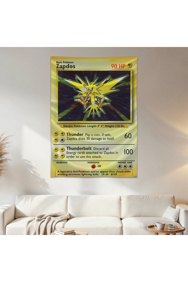 Zapdos Pokemon Card Wall Cloth Wall Tapestry First Quality Satin Fabric Poster