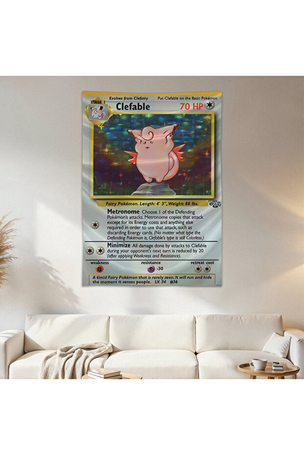 Clefable Pokemon Card Wall Drape Wall Tapestry First Quality Satin Fabric Poster
