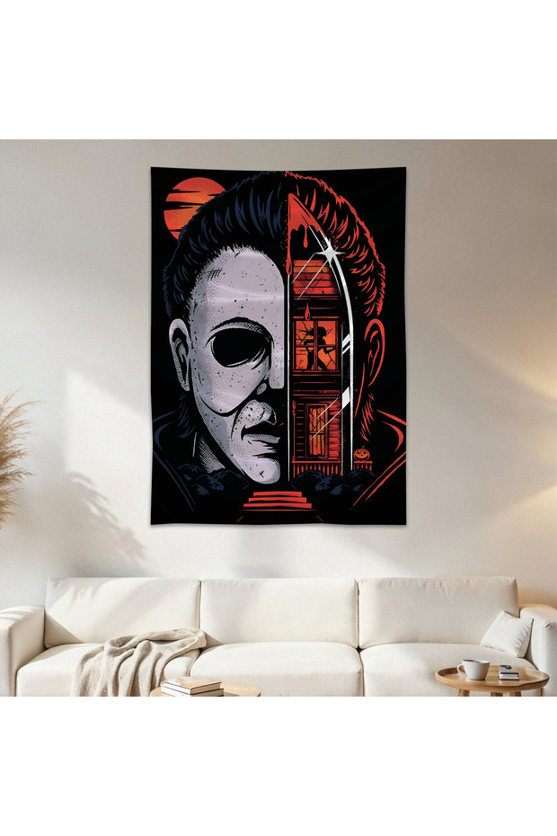 Michael Myers Hallooween Wall Drape Wall Tapestry First Quality Satin Fabric Poster