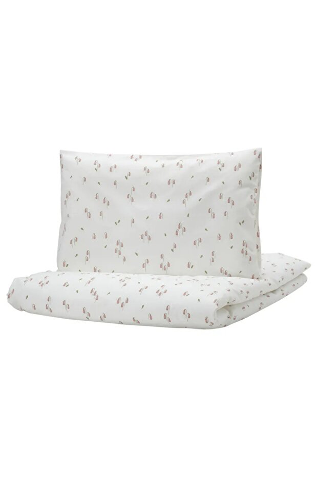 GULDVÄVARE Duvet Cover & Pillowcase Set for Cot, White Floral, 110x125/35x55 cm