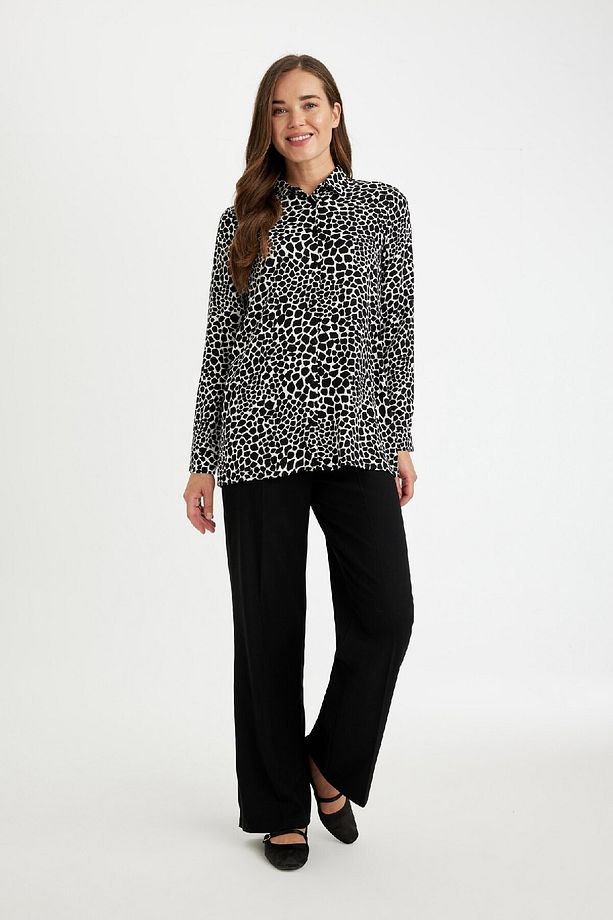 Loose Fit Gömlek Yaka Desenli Uzun Kollu Gömlek Tunik T0609az24au - 2