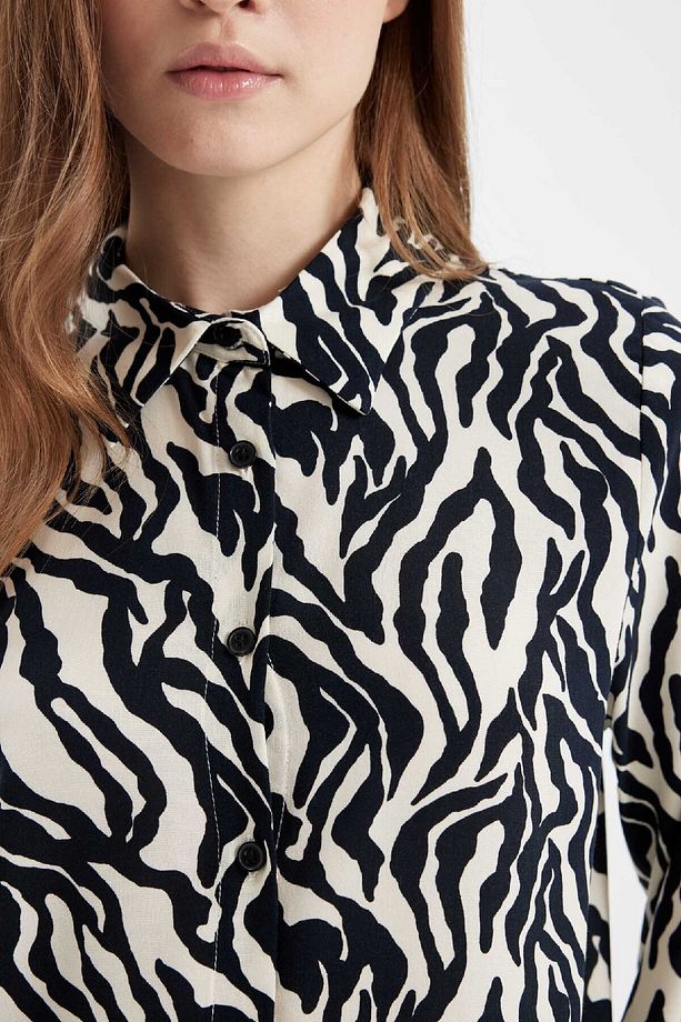 Regular Fit Zebra Desenli Viskon Uzun Kollu Gömlek Tunik D4070ax24au - 5