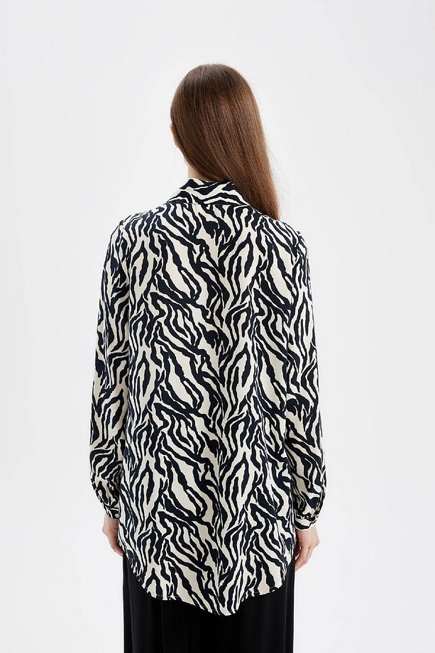 Regular Fit Zebra Desenli Viskon Uzun Kollu Gömlek Tunik D4070ax24au - 6