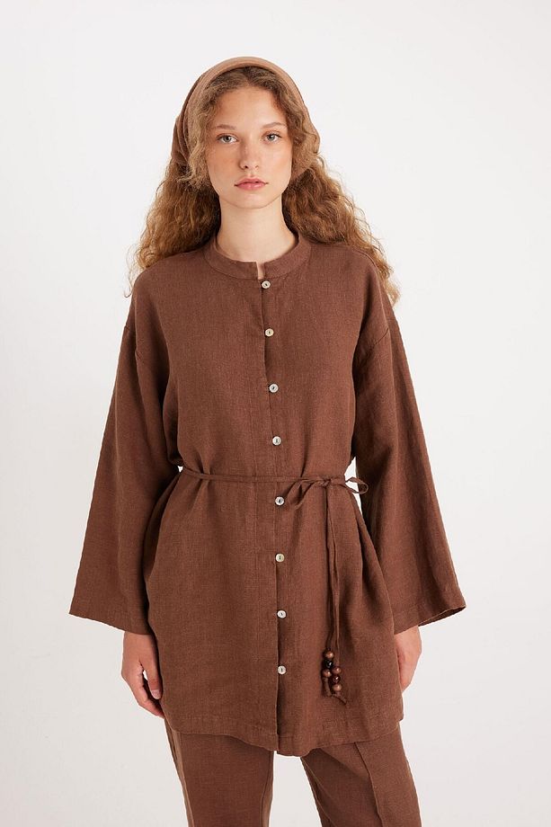 Manuka X Keten Uzun Kollu Basic Tunik D4394ax24hs - 3