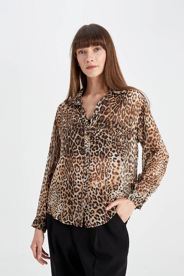 Regular Fit Leopar Desenli Uzun Kollu Gömlek D3721ax24au - 8