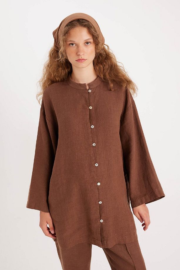 Manuka X Keten Uzun Kollu Basic Tunik D4394ax24hs - 6