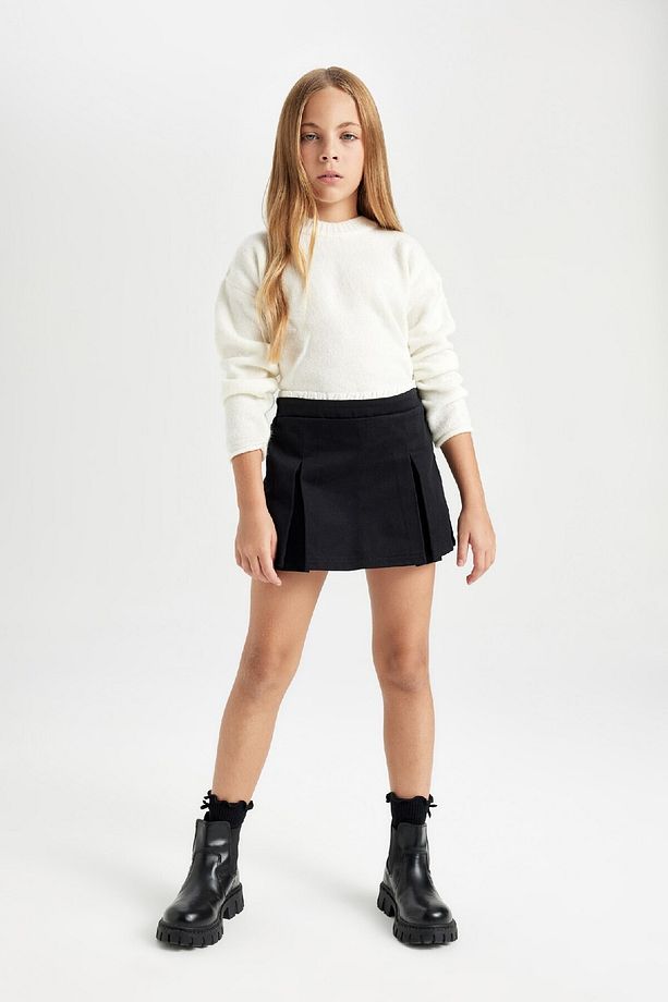 Kız Çocuk Basic Düz Gabardin Pileli Siyah Şort Etek D3213a824wn - 1