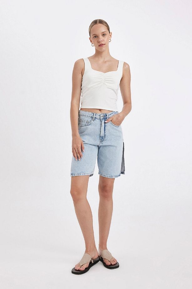 Yüksek Bel Jean Bermuda Şort D4580ax24hs - 3