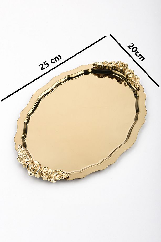 6 Adet Oval-Bulut Model Gül Motifli Kahve-Çay Sunum Tepsisi 25 cm x 20 xm - 4