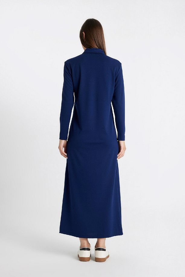 Regular Fit Uzun Kollu Pike Maxi Elbise D4856AXNS - 4