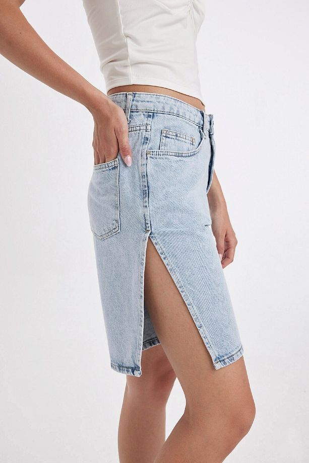 Yüksek Bel Jean Bermuda Şort D4580ax24hs - 6