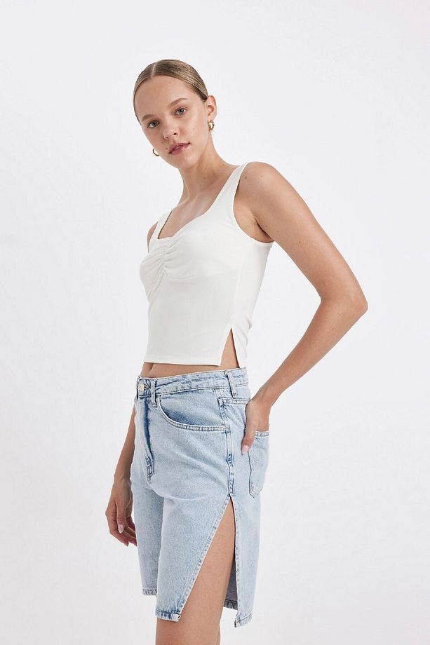 Yüksek Bel Jean Bermuda Şort D4580ax24hs - 4