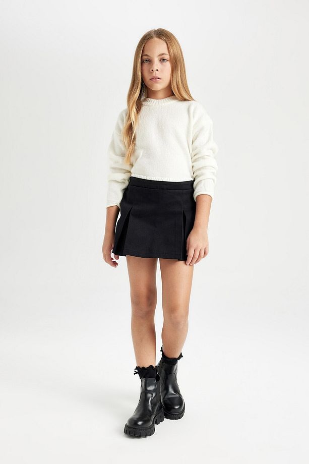 Kız Çocuk Basic Düz Gabardin Pileli Siyah Şort Etek D3213a824wn - 2