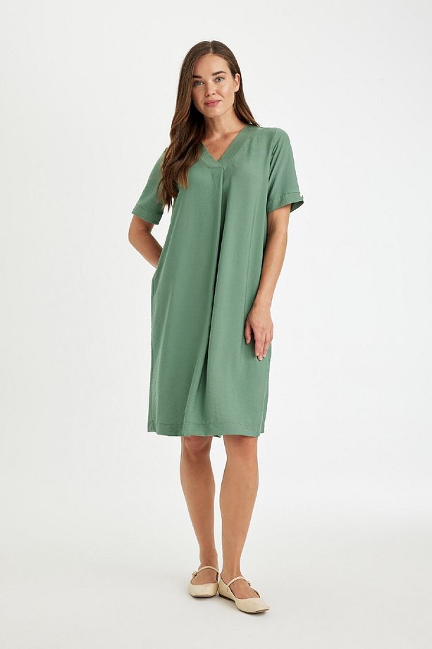 Regular Fit V Yaka Kısa Kollu Midi Elbise D4574ax24hs - 3