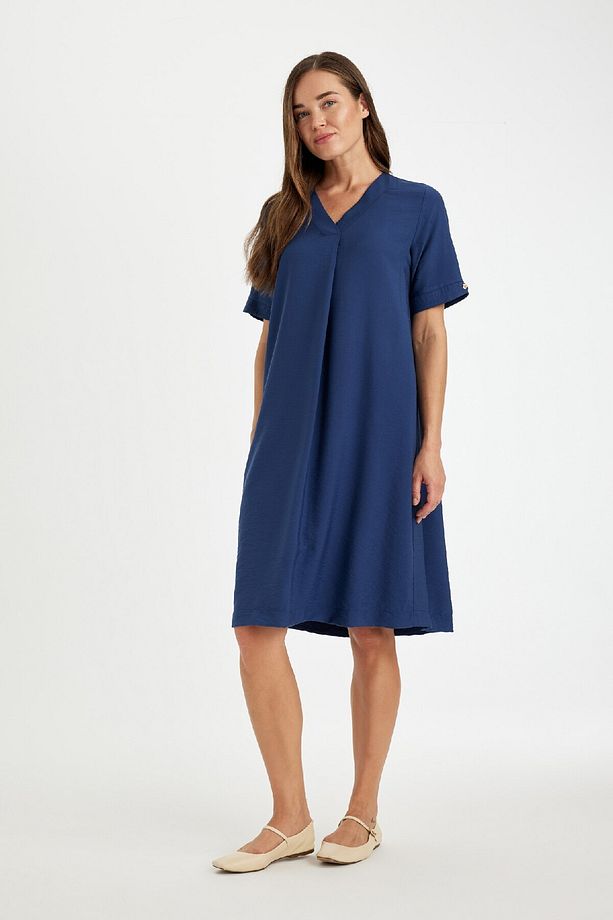 Regular Fit V Yaka Kısa Kollu Midi Elbise D4574AX24HS - 2