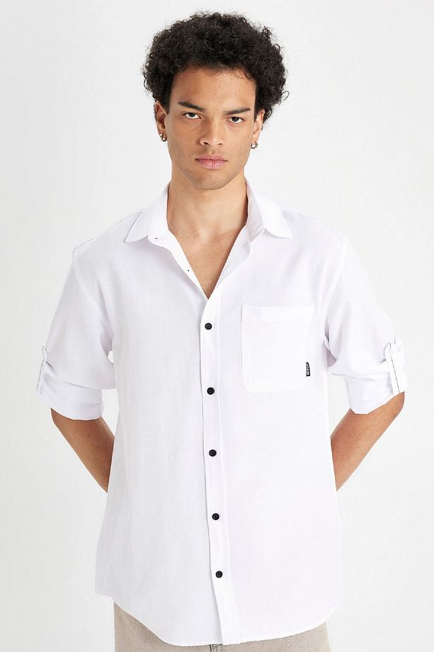 Regular Fit Basic Düz Pamuk Karışımlı Uzun Kollu Gömlek D4183ax24au - 1