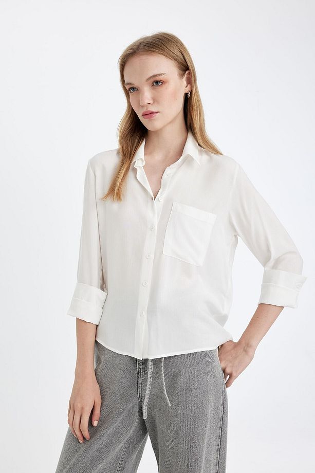 Regular Fit Basic Düz Düğmeli Uzun Kollu Gömlek N2518az24au - 3