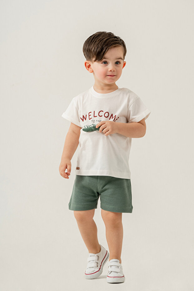 Baby Boy Summer Crocodile Figured Shorts T-Shirt Double Set