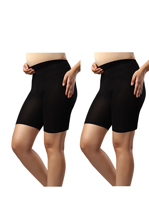 Pack of 2 Seamless Maternity Over Belly Support High Waist shorts Panty - Black