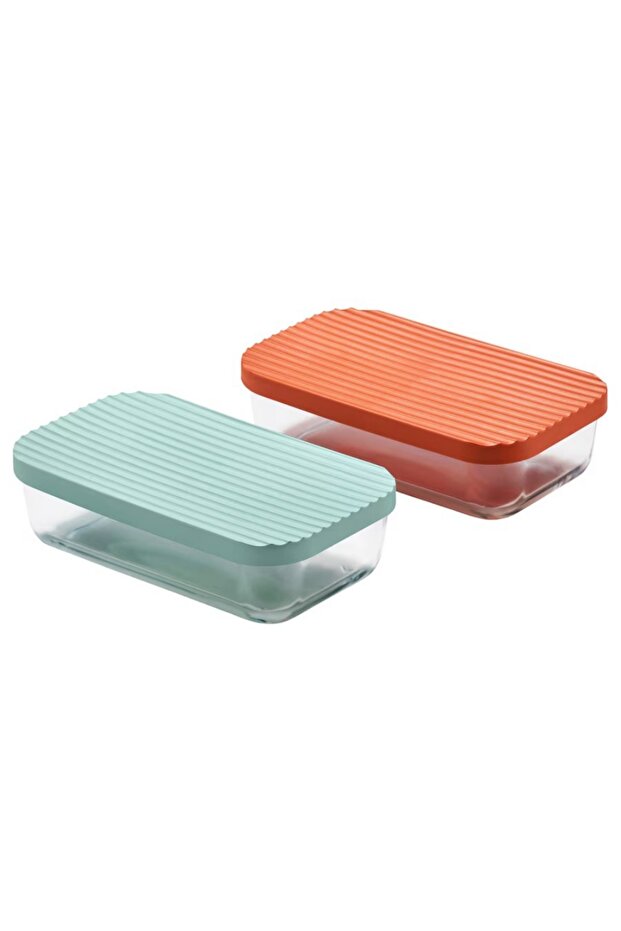 HAVSTOBIS Glass Food Container with Lid 700ml, Transparent/Multicolour – 2 Pack | IKEA