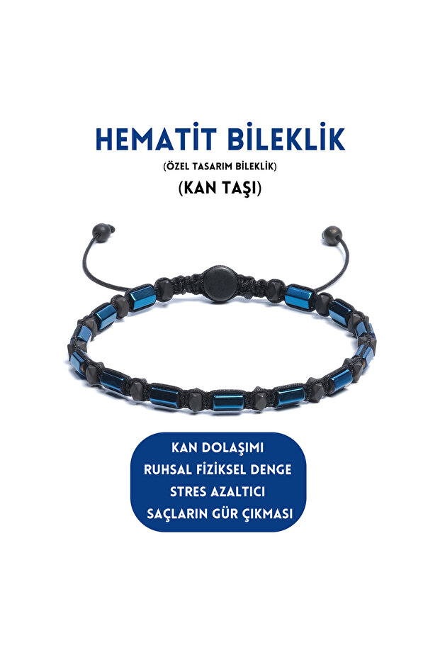 Hematite Bracelet - Bern Navy Blue Bracelet - Design Bracelet Special Cut Adjustable