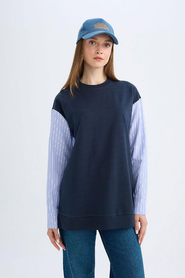 Regular Fit Uzun Kollu Basic Düz Sweatshirt Tunik C4556ax24au - 4