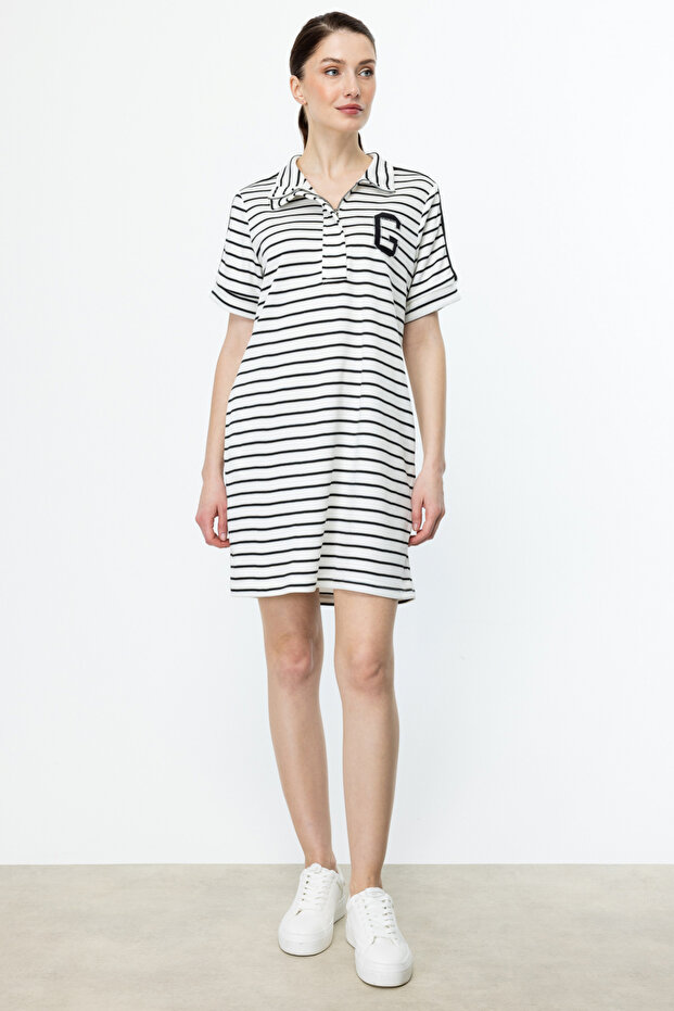 G Harfli Çizgili Elbise - 4