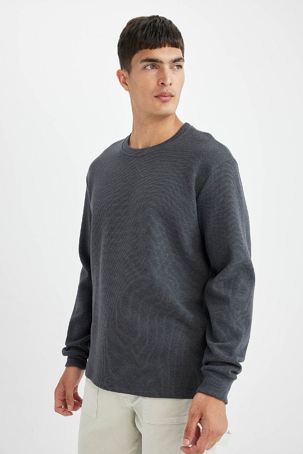 Regular Fit Bisiklet Yaka Waffle Uzun Kollu Tişört C1882ax24au - 4