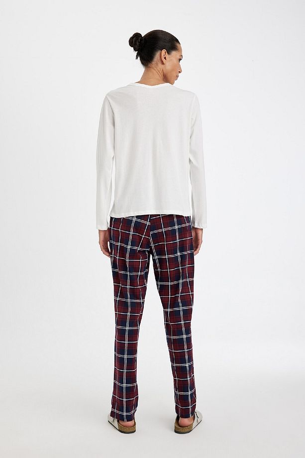 Fall In Love Pijama Takım V Yaka Uzun Kollu Basic Düz Üst Kareli Beli Lastikli Alt D4601ax24au - 6