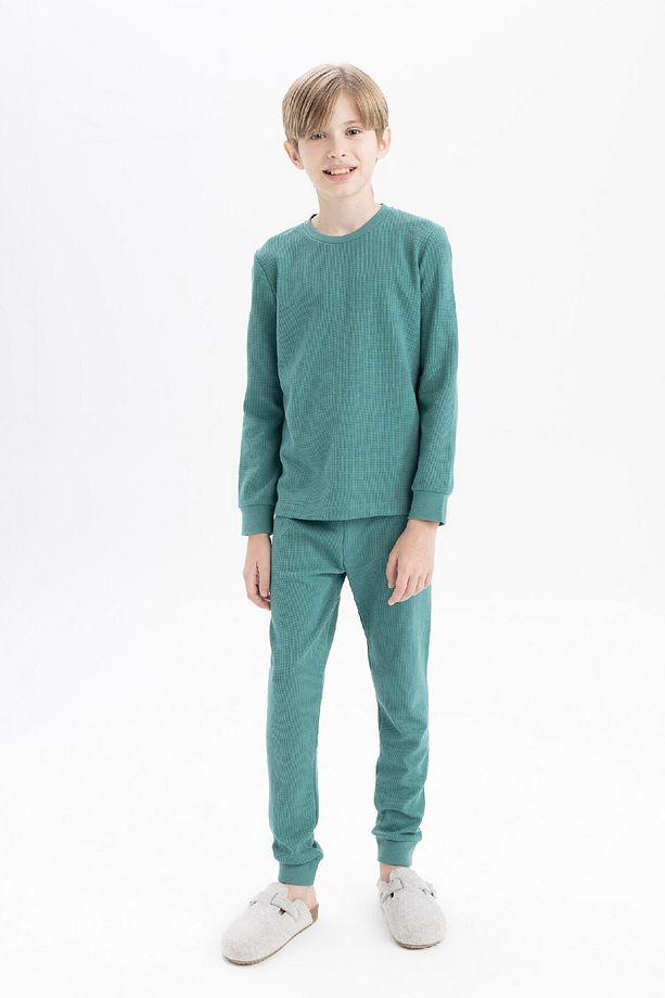 Erkek Çocuk Pijama Takım Uzun Kollu Waffle Üst Beli Lastikli Uzun Alt D5343a824wn - 2