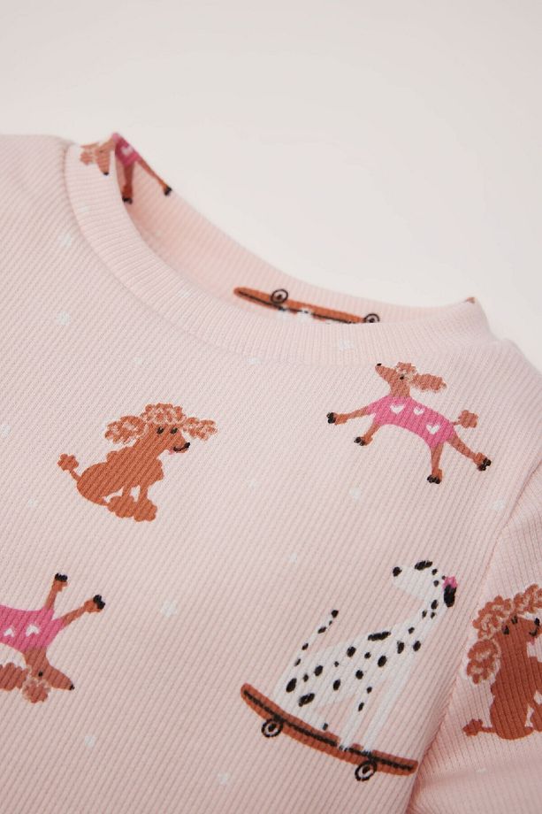 Kız Bebek Pijama Takımı Desenli Uzun Kollu Fitilli Kaşkorse Üst Uzun Alt D5374A524WN - 3