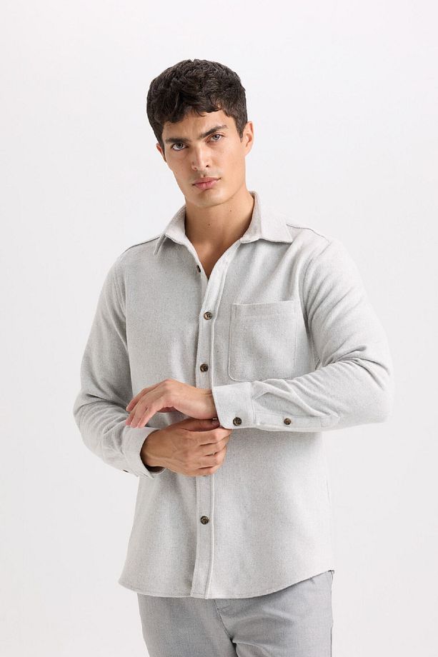 Regular Fit Oduncu Cep Detaylı Basic Düz Uzun Kollu Gömlek A5515AX24AU - 4
