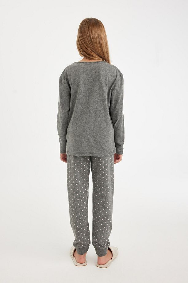 Kız Çocuk Pijama Takımı Baskılı Uzun Kollu Üst Beli Lastikli Uzun Alt D6319a8ns - 5