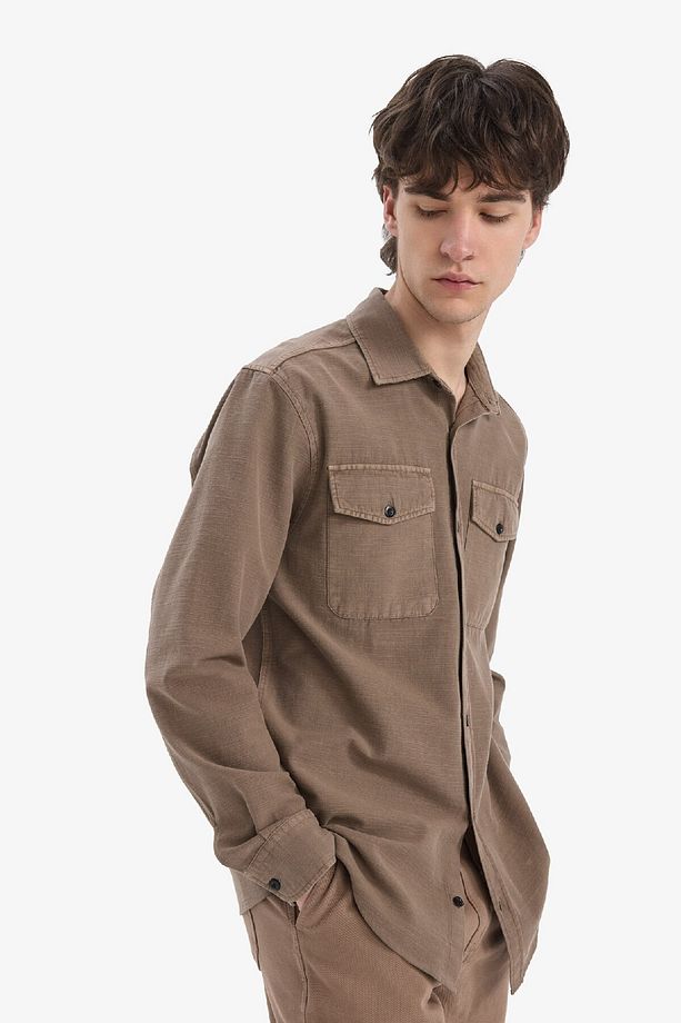 %100 Pamuk Regular Fit Polo Yaka Basic Düz Uzun Kollu Gömlek B2654ax25sp - 4