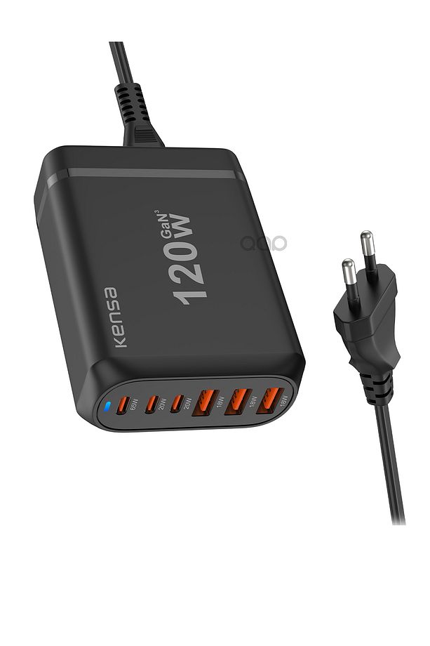 120W Gan3 Turbo Hızlı Şarj Cihazı Type-C QC PD 3xUsb-C 3xUsb-A (Gerçek 120 Watt) - 6