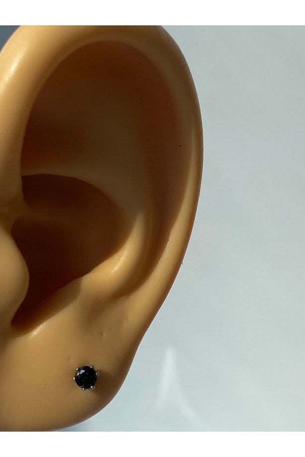 Erkek Çivi Model Tektaş Günlük Zirkon Siyah Taşlı Çelik Küpe 3 mm Tek Adet - 4