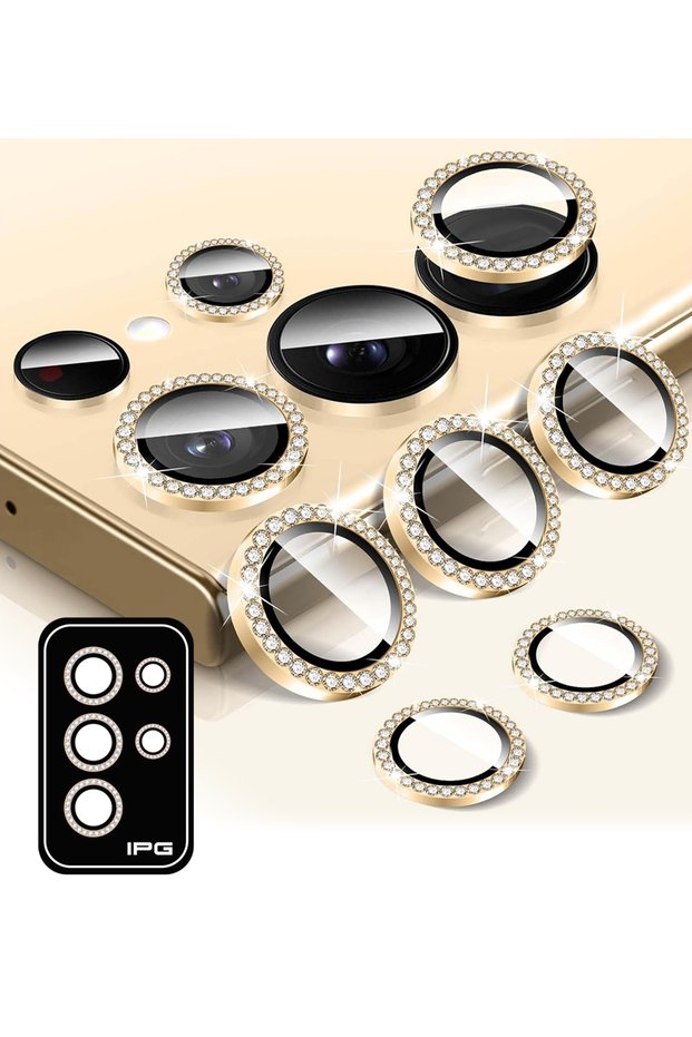 Sam. Ipg Prolens Camera Lens Protector for Galaxy S25 Ultra with Aluminum Gemstone Frame, Shatterproof Glass