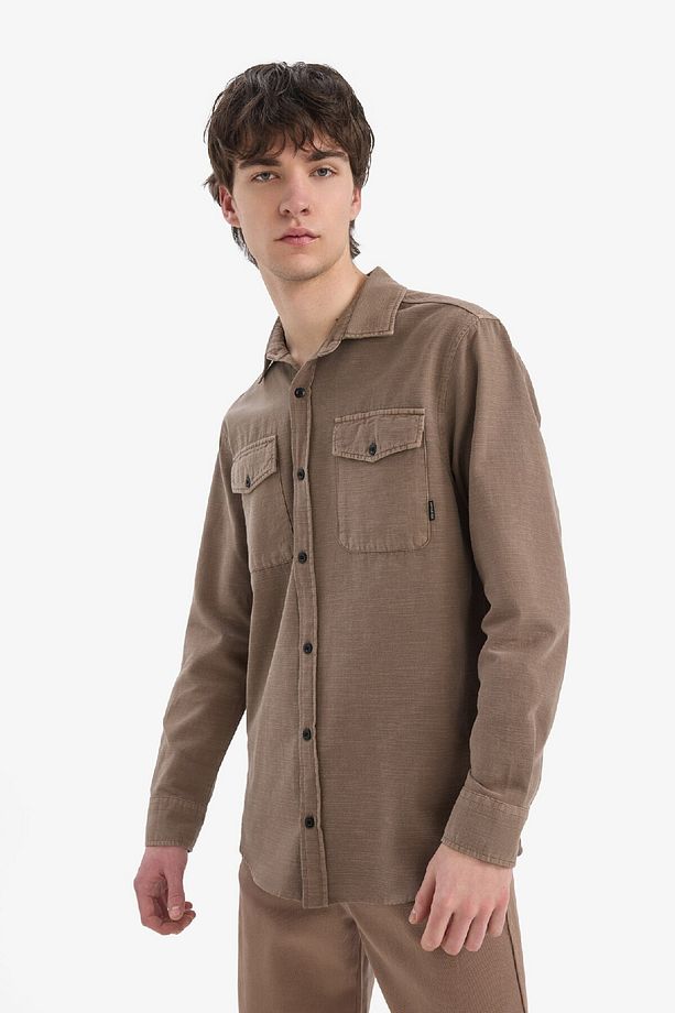 %100 Pamuk Regular Fit Polo Yaka Basic Düz Uzun Kollu Gömlek B2654ax25sp - 5