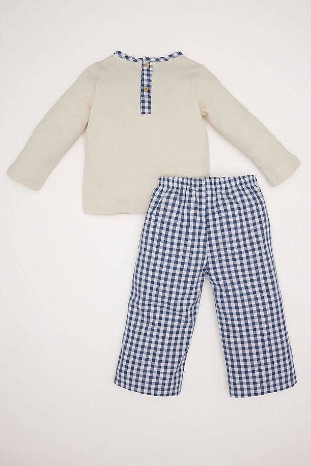 Erkek Bebek Pijama Takımı Ayı Baskılı Uzun Kollu Üst Kareli Dokuma Alt D5362A524WN - 4