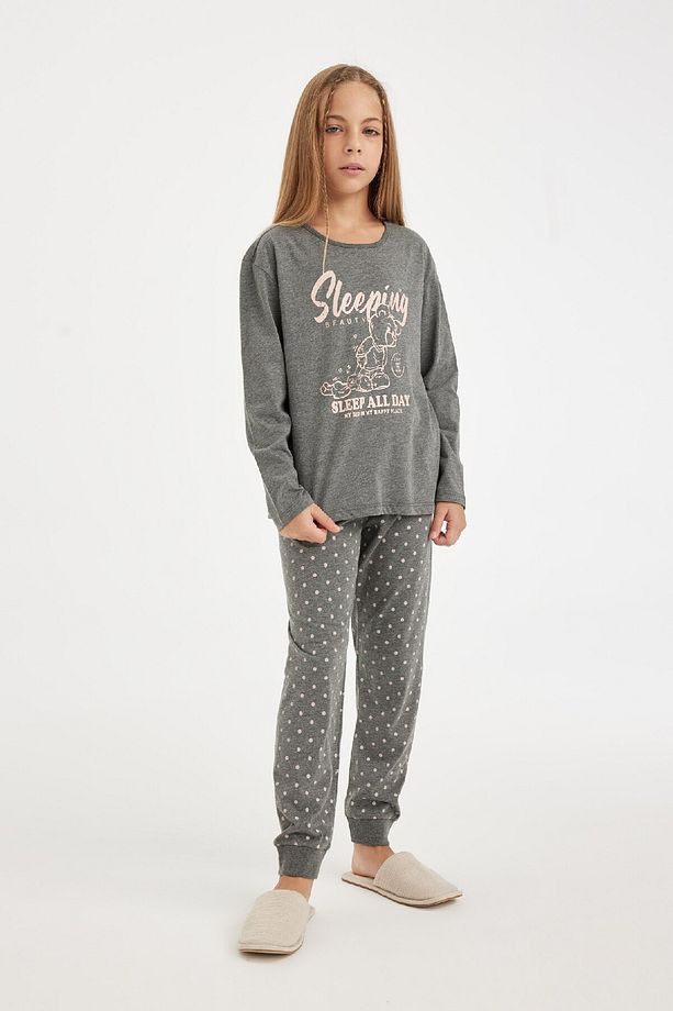 Kız Çocuk Pijama Takımı Baskılı Uzun Kollu Üst Beli Lastikli Uzun Alt D6319a8ns - 4