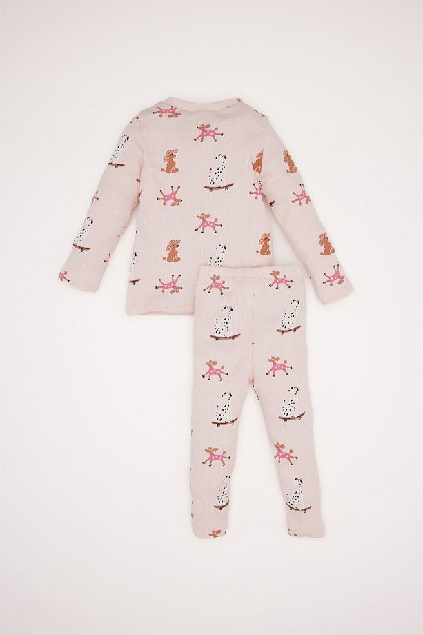 Kız Bebek Pijama Takımı Desenli Uzun Kollu Fitilli Kaşkorse Üst Uzun Alt D5374A524WN - 4