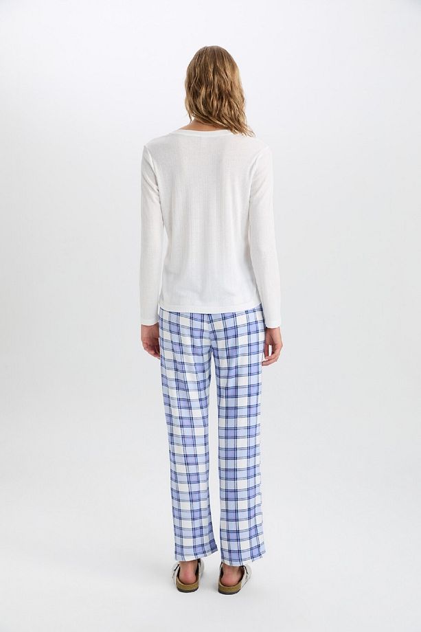 Pijama Takım V Yaka Uzun Kollu Basic Düz Üst Kareli Beli Lastikli Alt-fall In Love C5438ax24au - 6