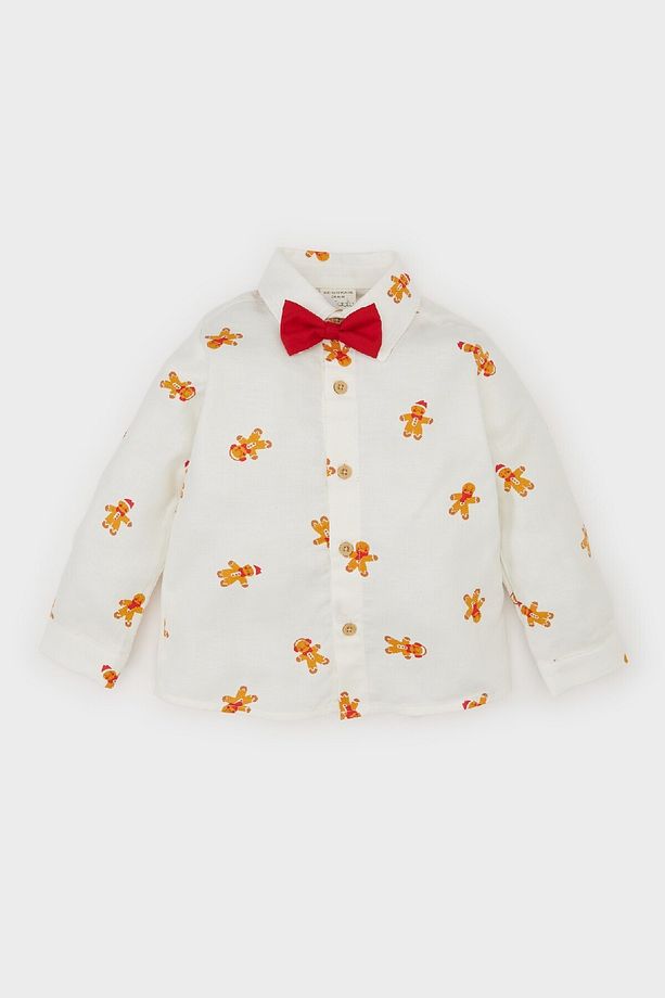 Erkek Bebek Yılbaşı Temalı Twill Uzun Kollu Gömlek D6735a524wn - 1