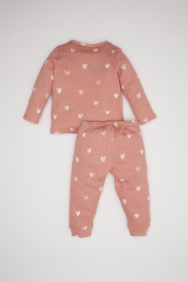 Kız Bebek Pijama Takımı Kalp Desenli Uzun Kollu Waffle Üst Beli Lastikli Uzun Alt D6797a5ns - 4