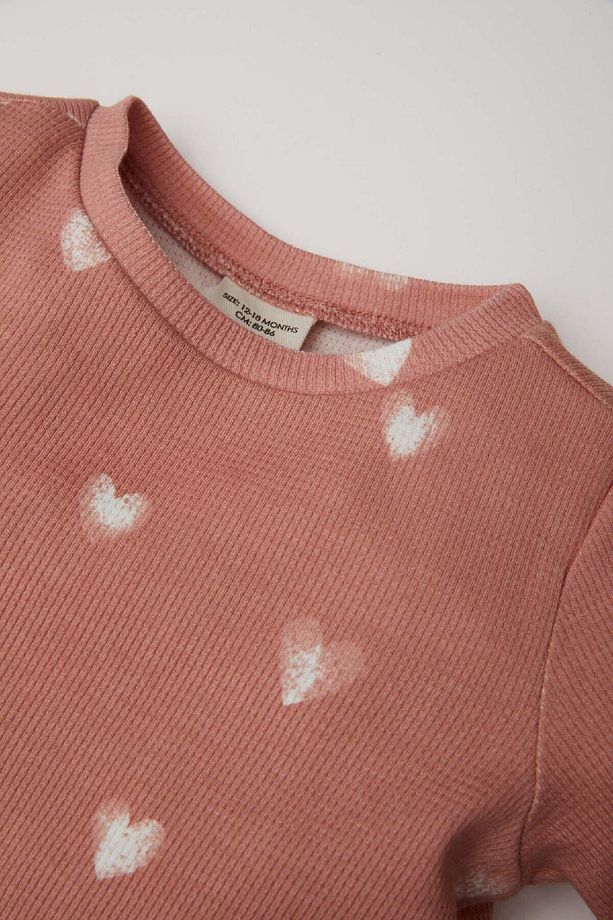 Kız Bebek Pijama Takımı Kalp Desenli Uzun Kollu Waffle Üst Beli Lastikli Uzun Alt D6797a5ns - 3