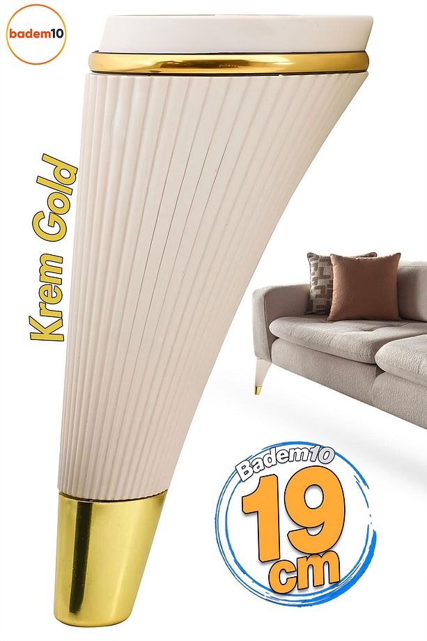 İron Mobilya Ayağı 19 cm Krem Gold Lüks Kanepe Koltuk Tv Ünitesi Ayak Yükseltme Yükseltici Ayakları - 1