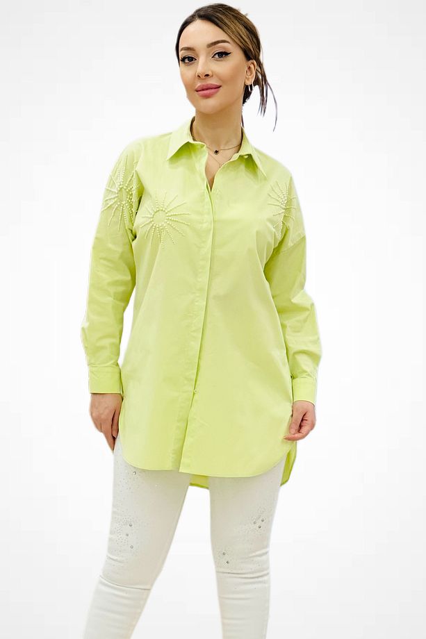 Boncuk İşlemeli Poplin Tunik Lime 70022-25K - 1