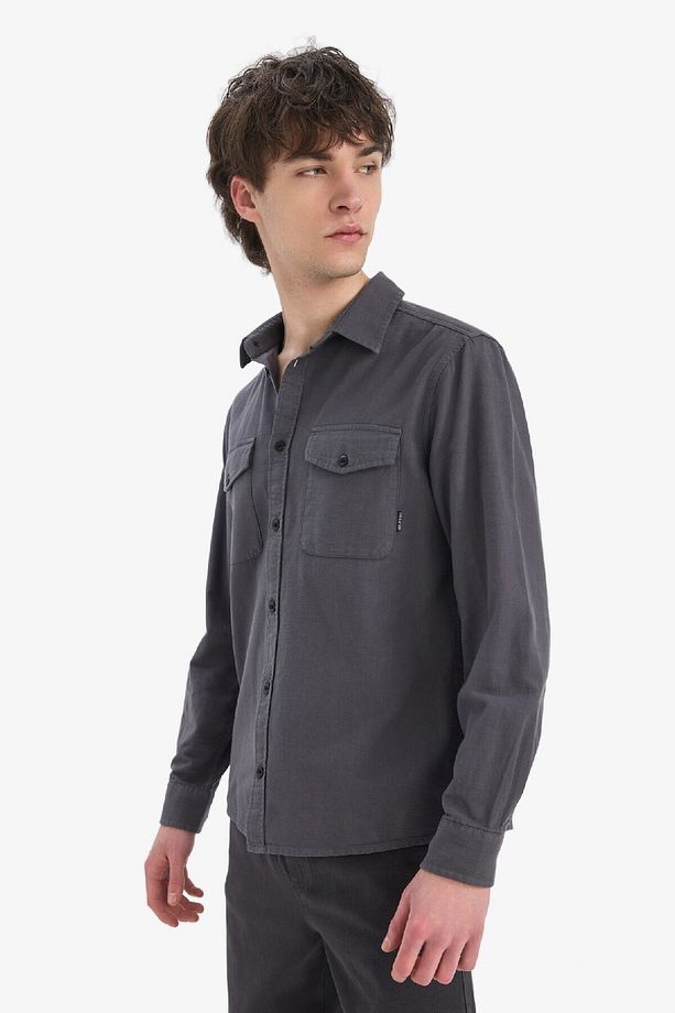 %100 Pamuk Regular Fit Polo Yaka Basic Düz Uzun Kollu Gömlek B2654ax25sp - 3