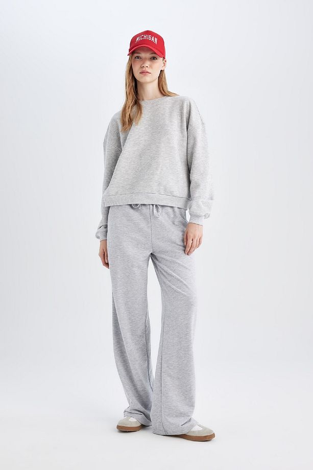 Straight Fit Beli Lastikli Eşofman Altı Uzun Boy Bağcıklı Cepli Basic Düz D6667ax24wn - 2